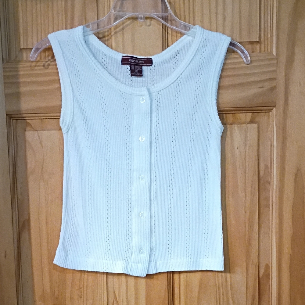 Vintage White Ribbed Sleeveless Fitted Tank Top